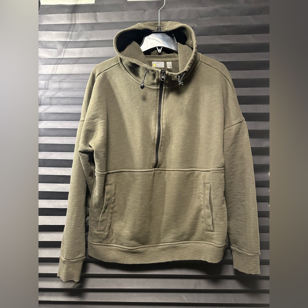 Zella Green Zip Up Sweater with Mock Neck